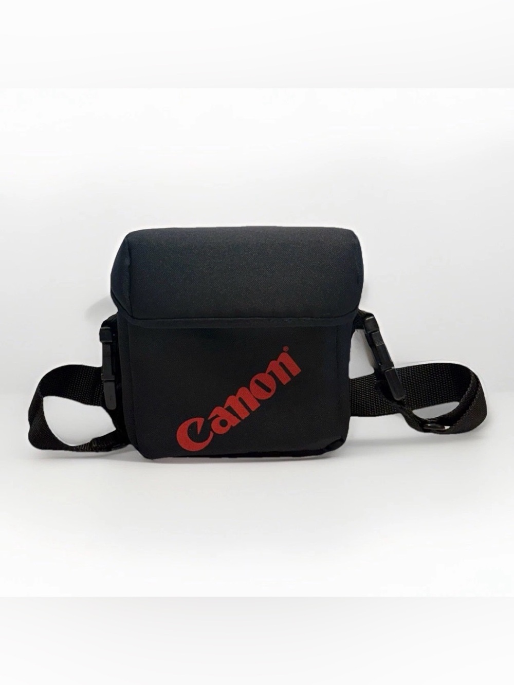 90s Vintage CANON Logo Small Shoulder Camera Bag Blk Soft Padded RARE Belt Loop